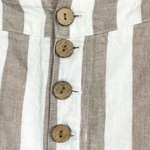 Lauren Conrad Linen Blend Cropped High Rise Pants - Tan White Stripe, Size L - Picture 4 of 8